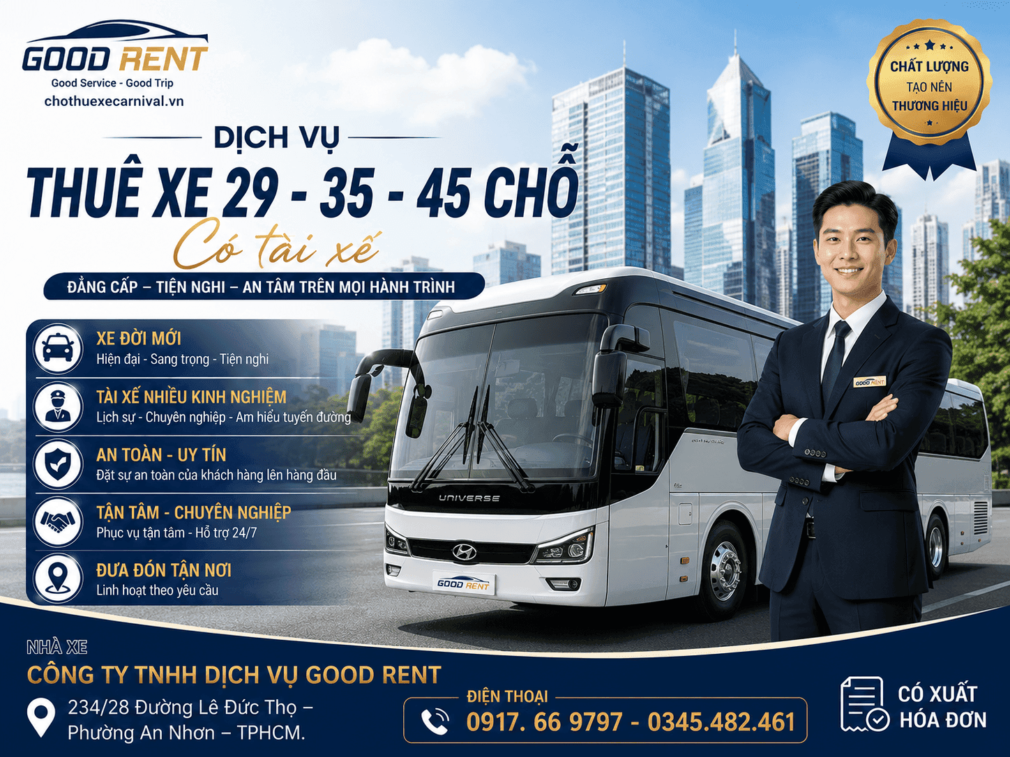 Dịch vụ cho thuê xe 29-35-45 chỗ có tài xê