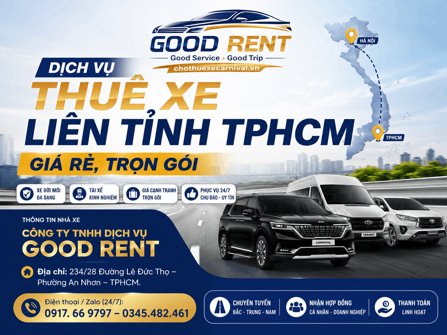 Thuê xe liên tỉnh có tài xế giá rẻ