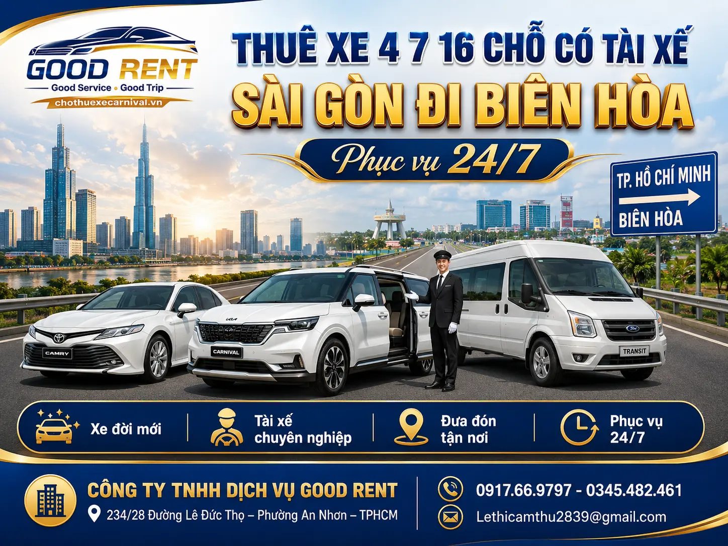 Thuê xe 4 7 16 chỗ có tài xế Sài Gòn - Biên Hòa