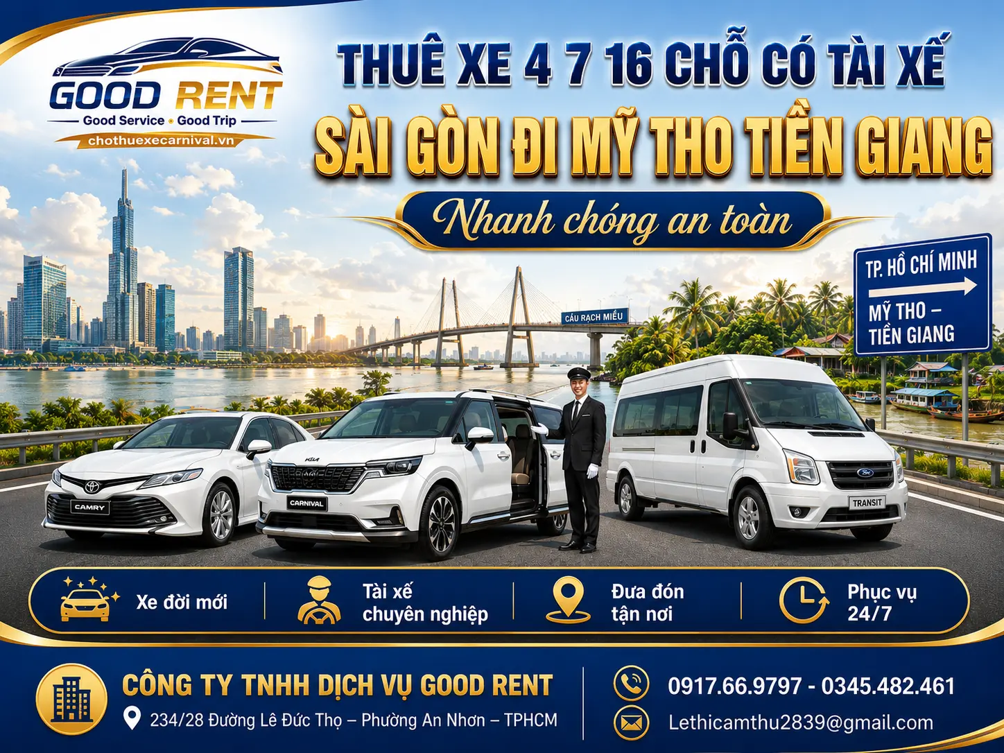 Thuê xe 4 7 16 chỗ có tài xế Sài Gòn đi Mỹ Tho Tiền Giang