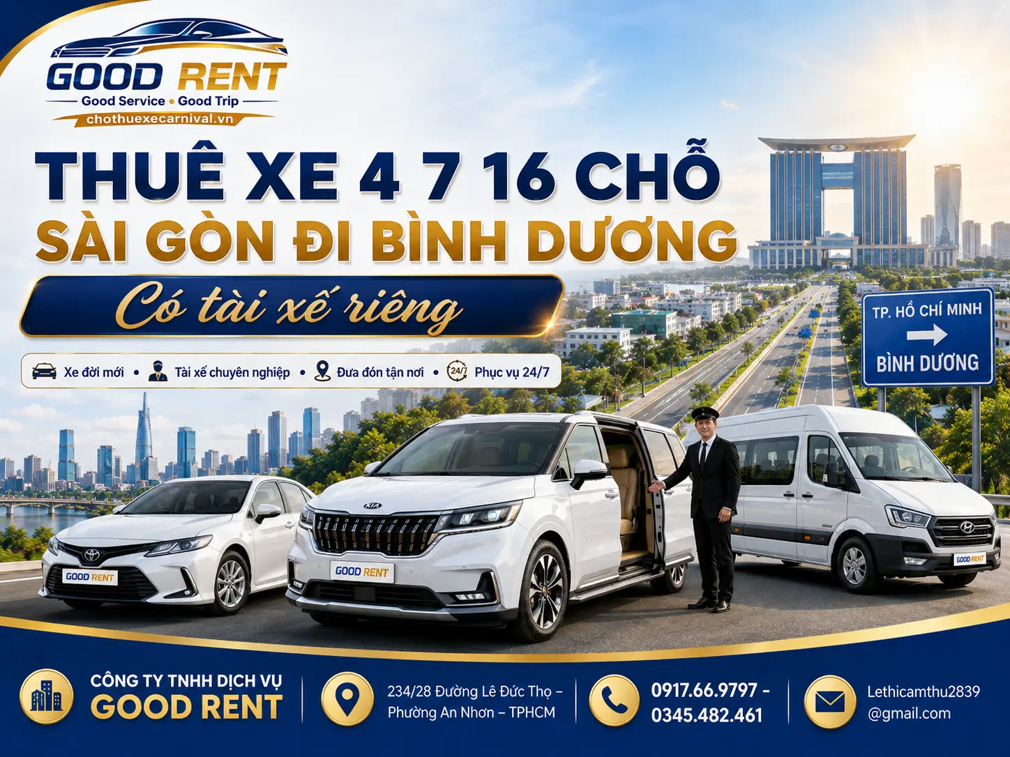 Thuê xe 4 7 16 chỗ có tài xế đi bình dương